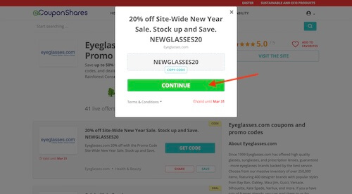 Go to the Eyeglasses.com website