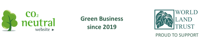 CO2 neutral website, green business since 2019, proud to support World Land Trust