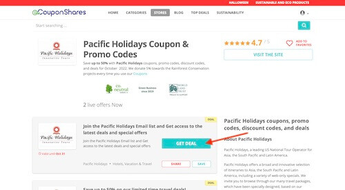 Pacific Holidays coupon